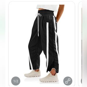 Fisoew Women's Wide Leg Pants Casual Drawstring Elastic Waist Y2K Track Pants S